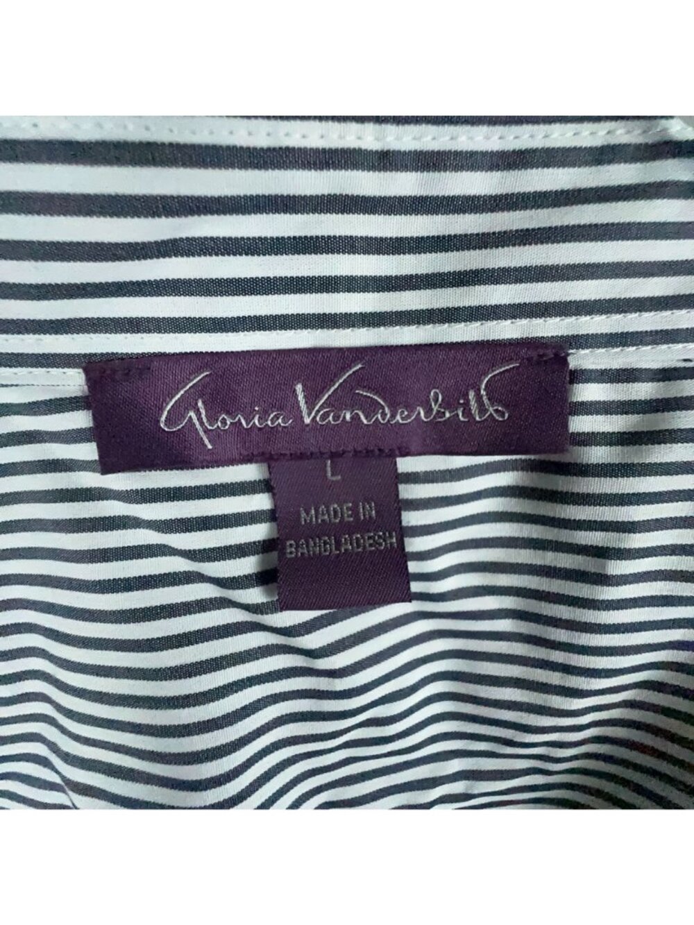 Gloria Vanderbilt Button-Down Shirt Size Large Black White 100% Cotton Striped - Picture 8 of 15